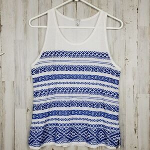 J. Crew Embroidered Tank Top White Blue Size Small